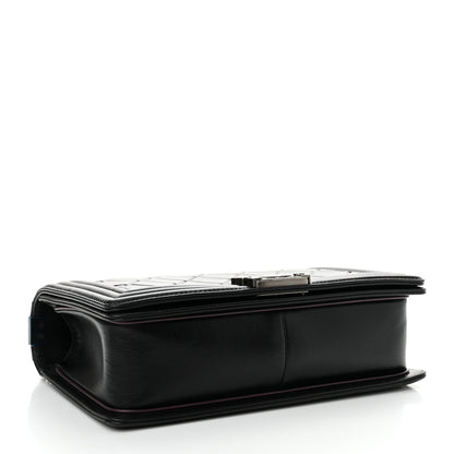 Chanel Calfskin Embossed New Medium Paris Salzburg Boy Flap Black 4 of 12