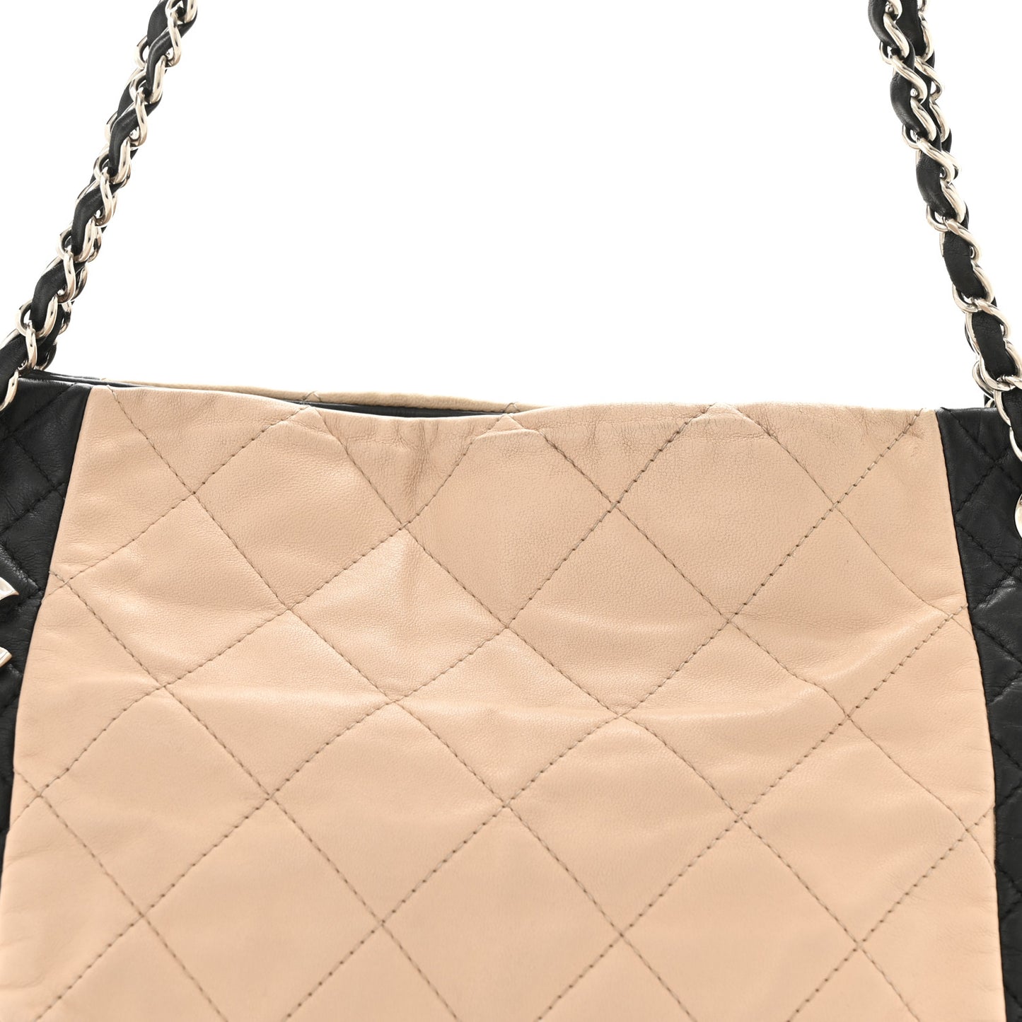 Lambskin Quilted CC Shopping Tote Black Rose Clair