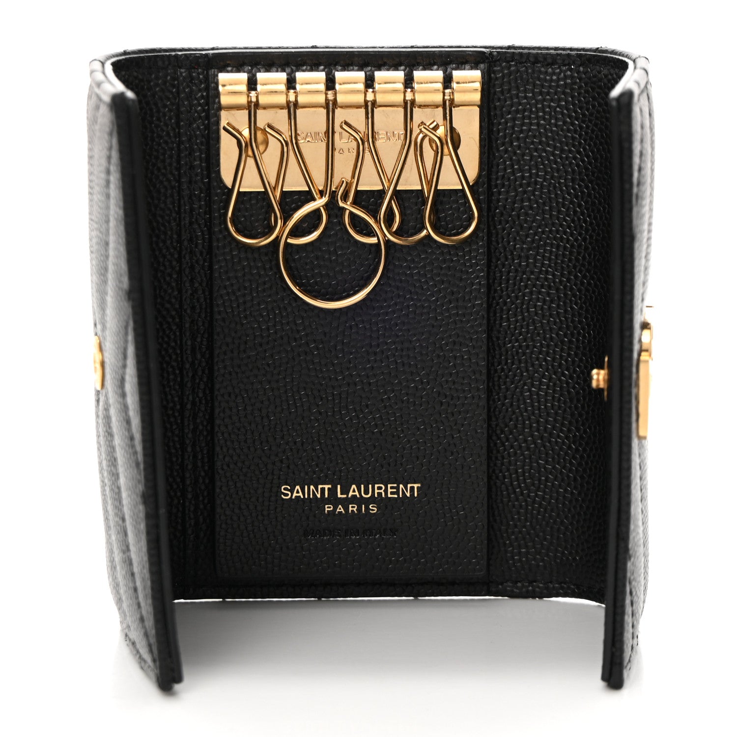 Saint Laurent Grain de Poudre Matelasse Cassandre Monogram Slim Key Case Black 5 of 8