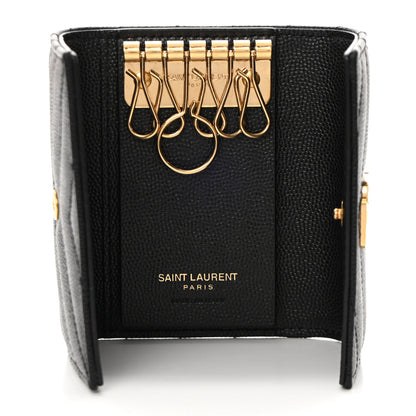 Saint Laurent Grain de Poudre Matelasse Cassandre Monogram Slim Key Case Black 5 of 8