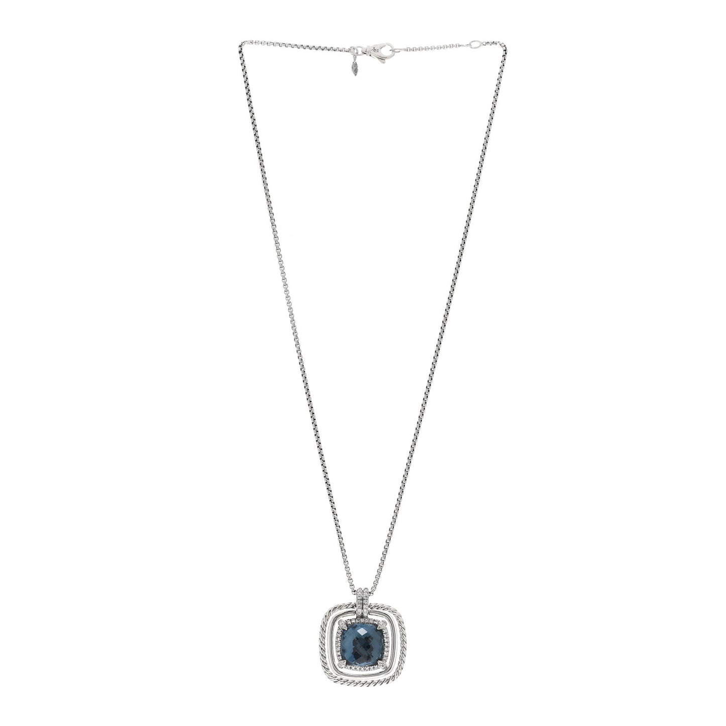 Sterling Silver Diamond Hampton Blue Topaz Chatelaine Cable Bezel Pendant Necklace