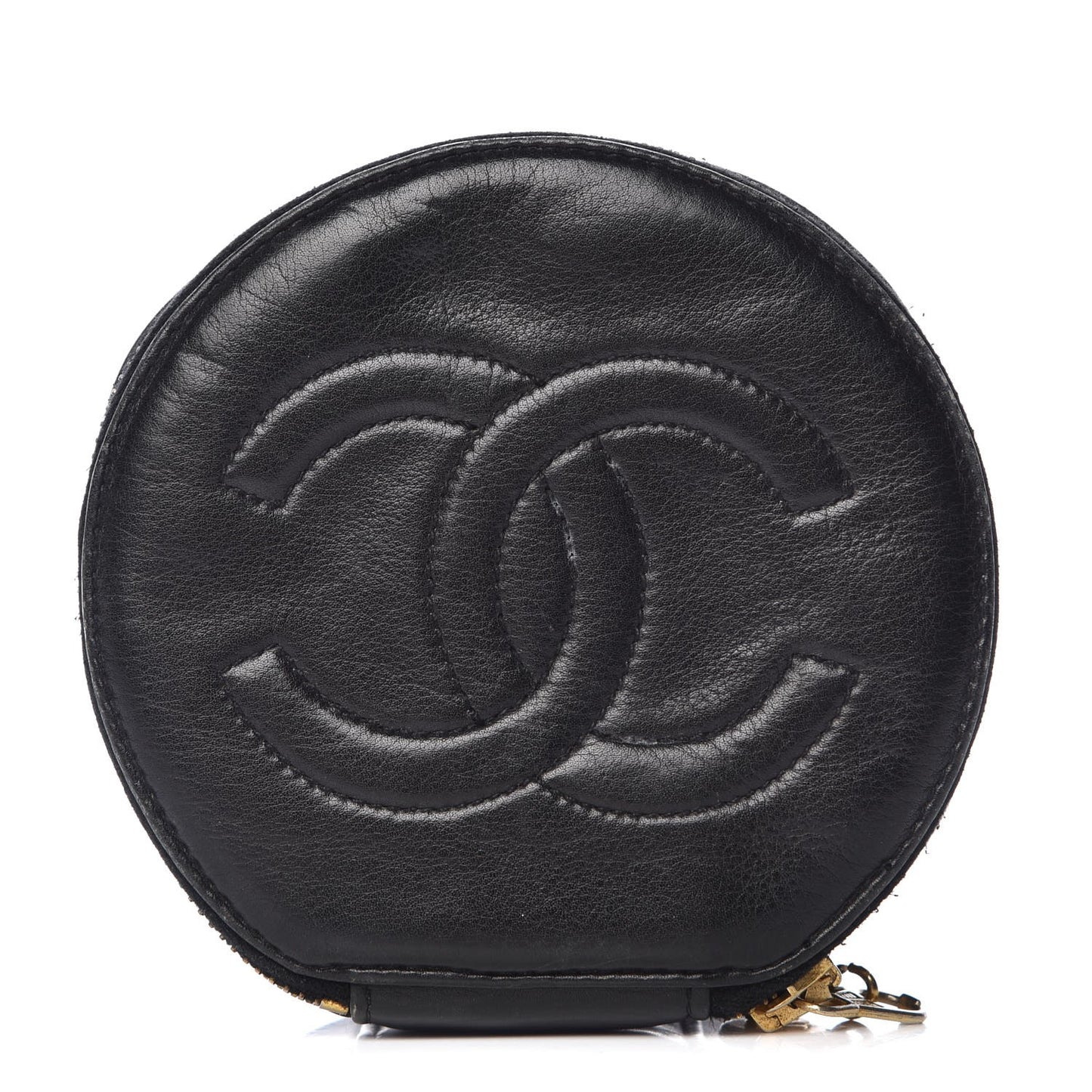 Lambskin Round Jewelry Travel Case Black