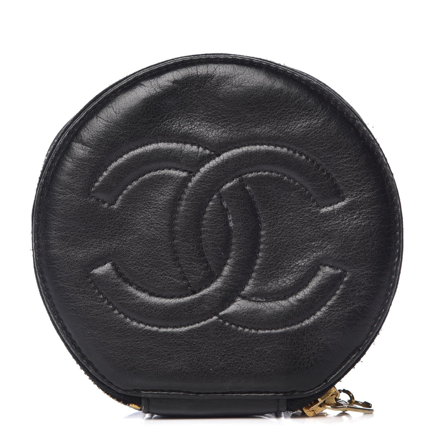 Chanel Lambskin Round Jewelry Travel Case Black 1 of 8