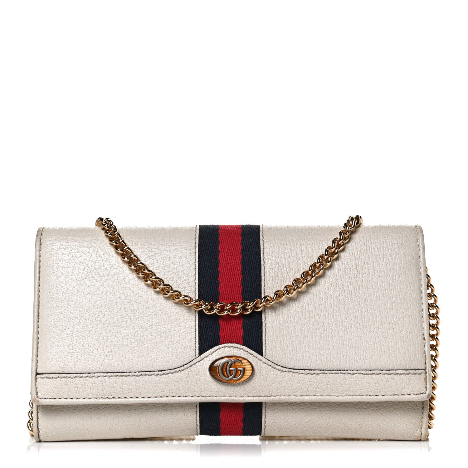 Gucci Textured Calfskin Web Ophidia Wallet On Chain Mystic White 1 of 12