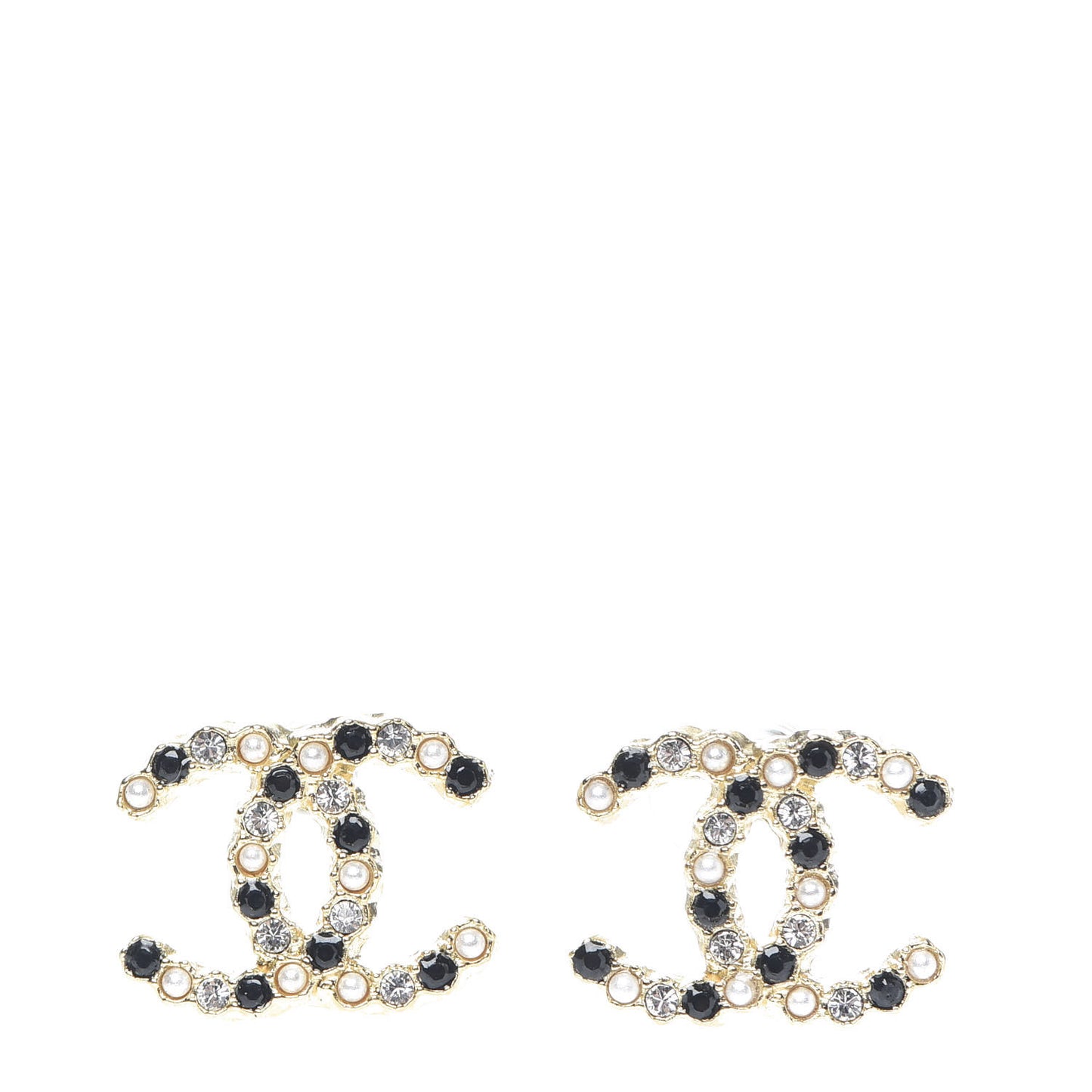 Resin Pearl Crystal CC Earrings Gold Black