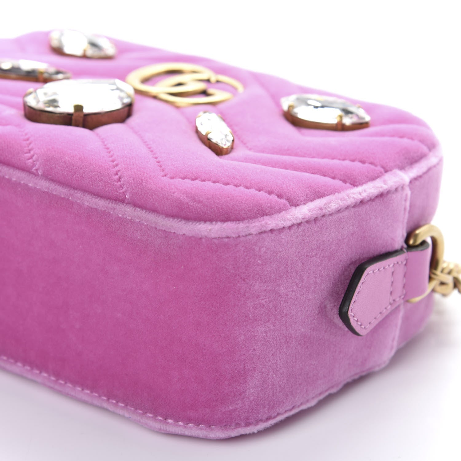Gucci Velvet Matelasse Marquise Crystals Mini GG Marmont Chain Shoulder Bag Malva 8 of 11
