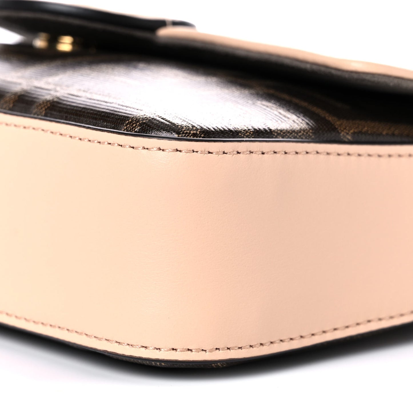 Glazed Fabric Vitello Century FF 1974 Stamp Patch Mini Double F Crossbody Bag Mogano Panna Plaster