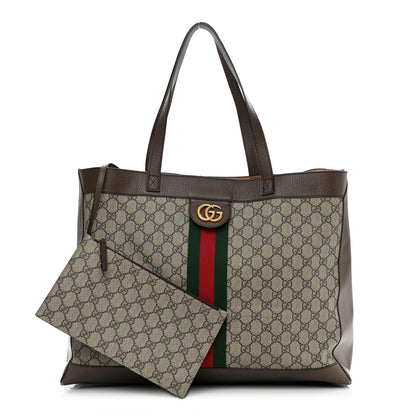 Gucci GG Supreme Monogram Web Ophidia Tote Brown 1 of 15