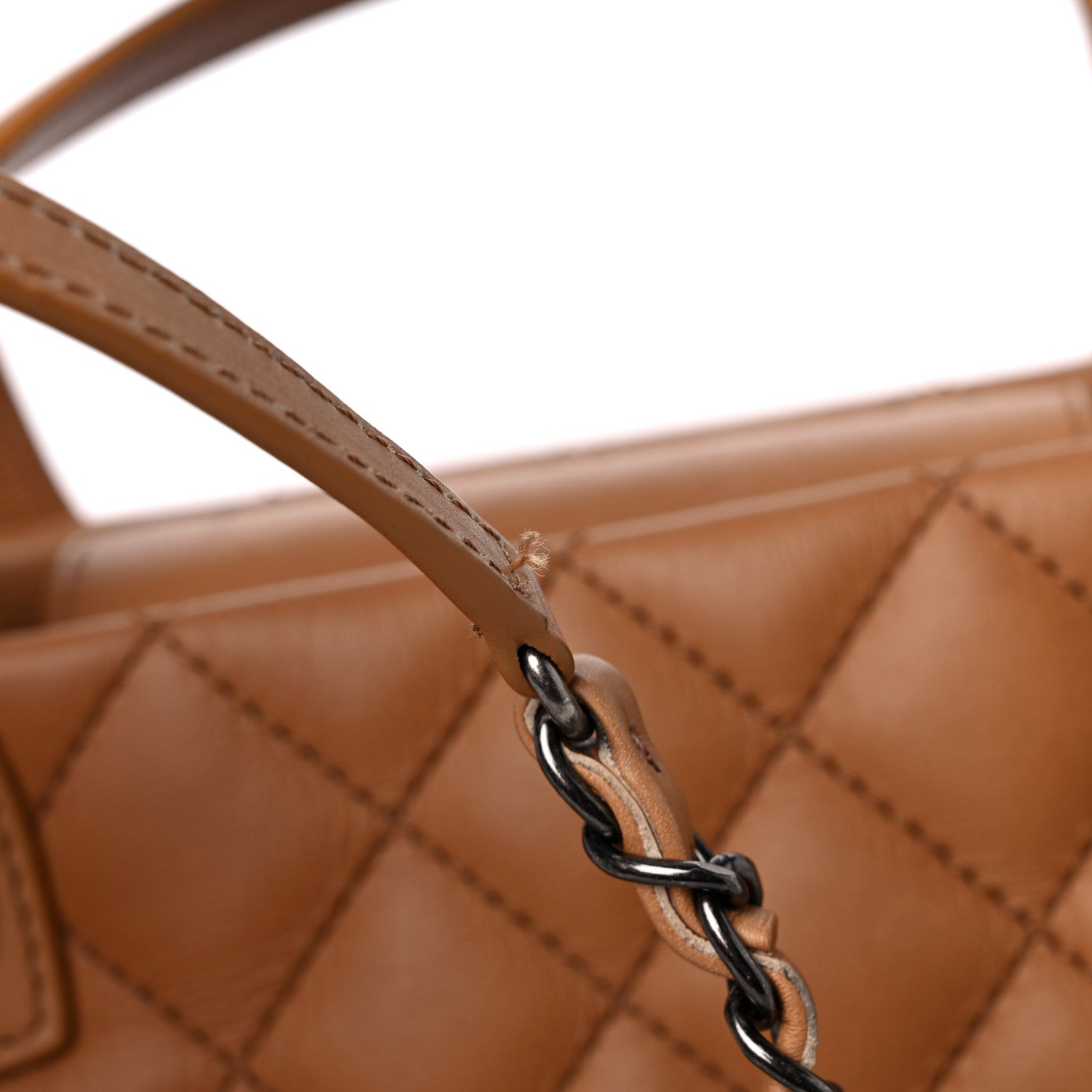 Chanel Calfskin Quilted Small Easy Shopping Tote Dark Beige 16 of 17