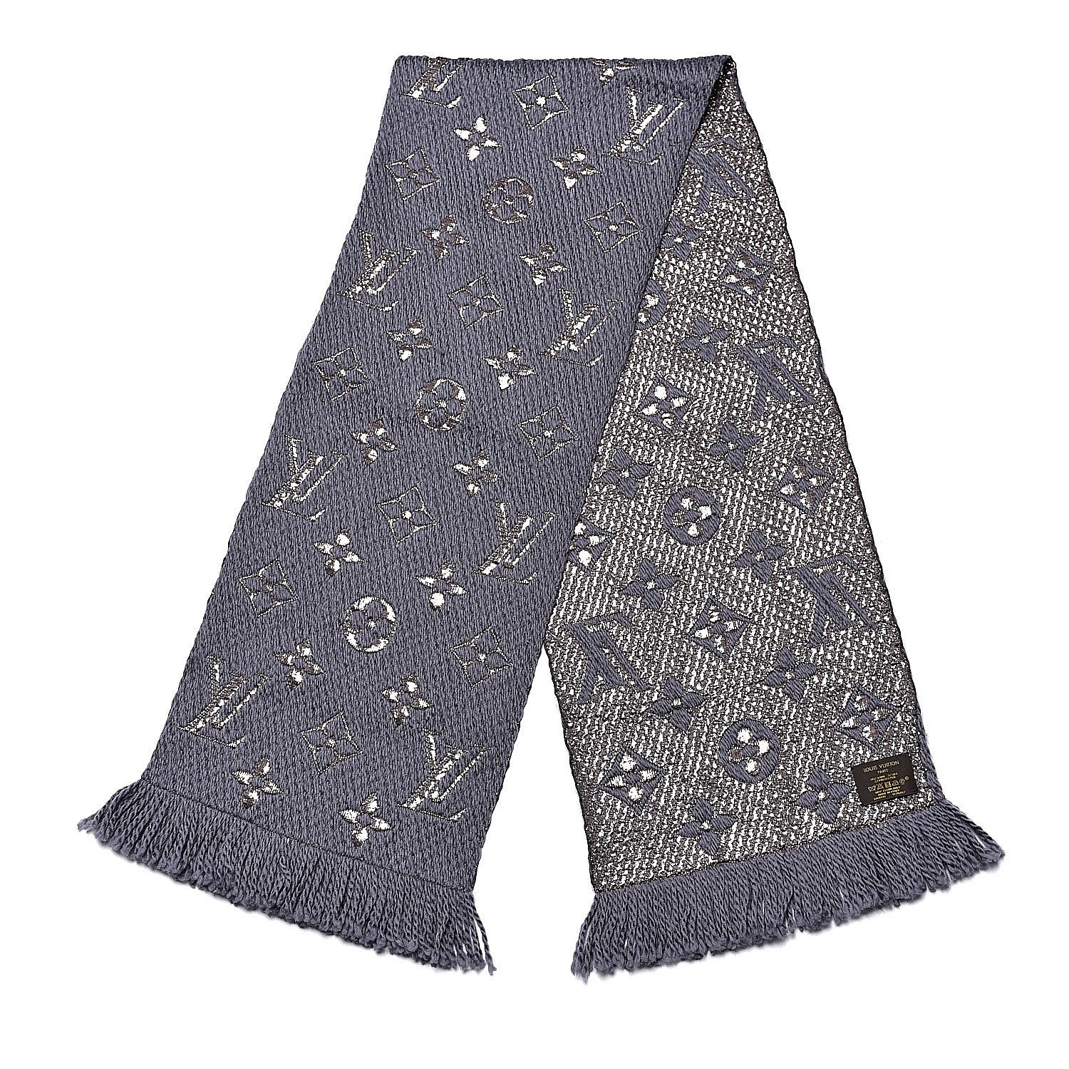 Louis Vuitton Wool Silk Logomania Scarf Gris 3 of 5
