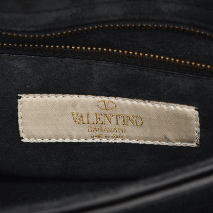 Valentino Garavani Pebbled Calfskin Beaded Ribbons Rockstud Wristlet Clutch Black 5 of 5