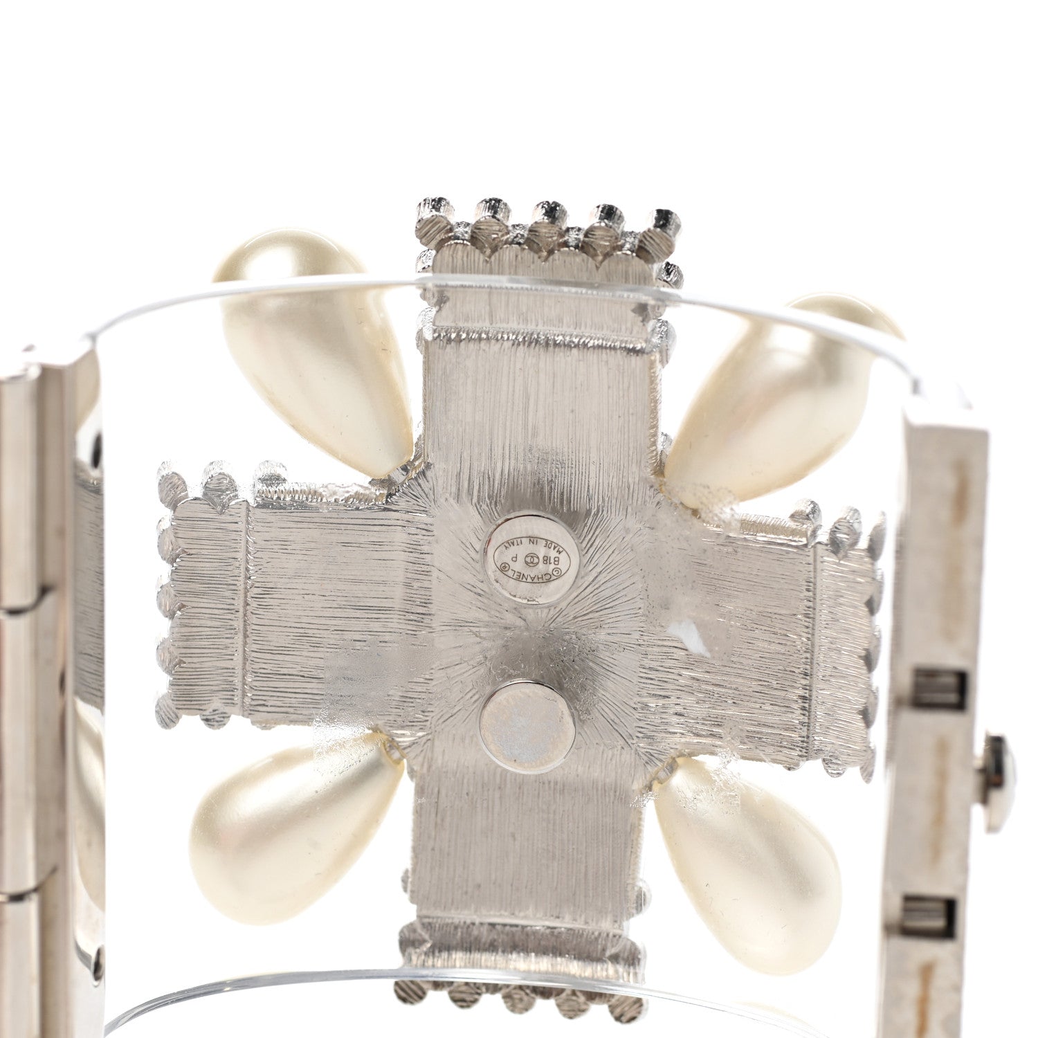 Chanel Resin Pearl Crystal Gripoix CC Cuff Transparent 3 of 5