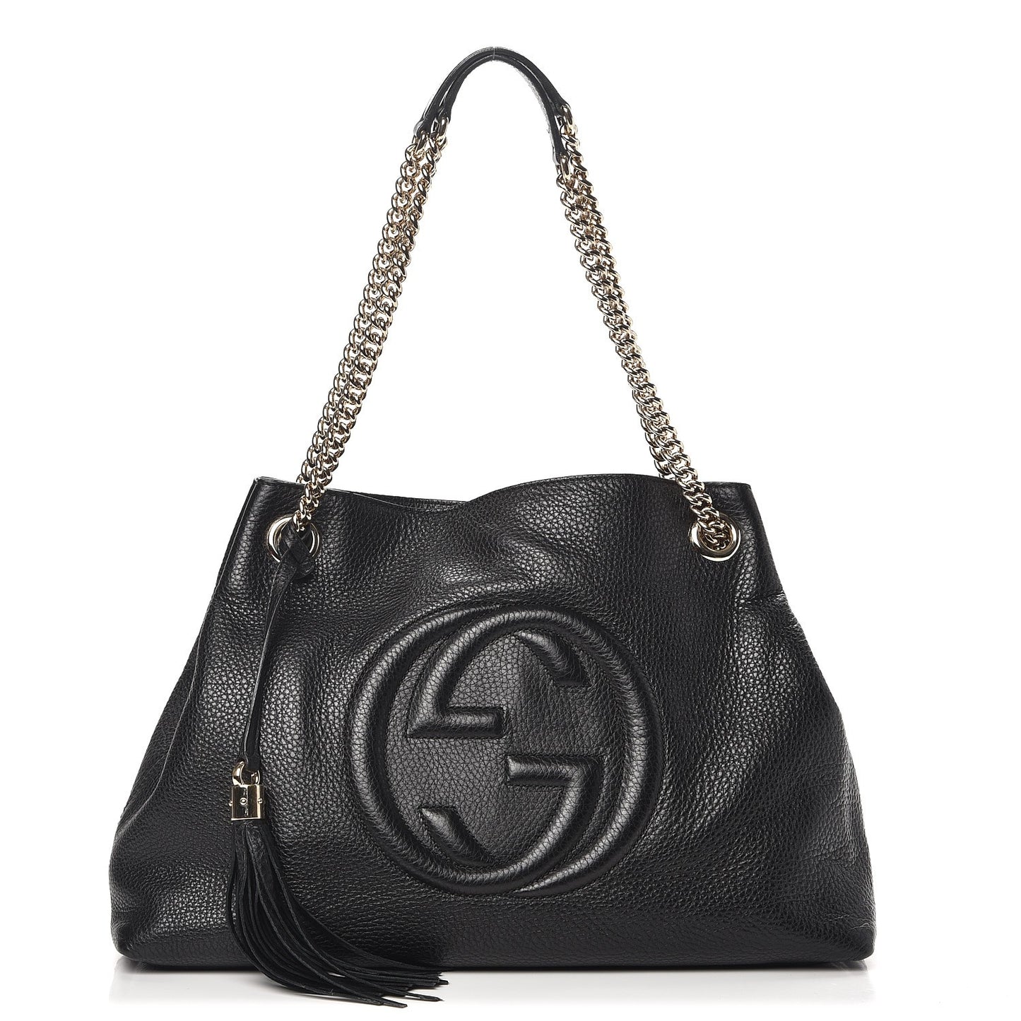 Pebbled Calfskin Medium Soho Chain Shoulder Bag Black