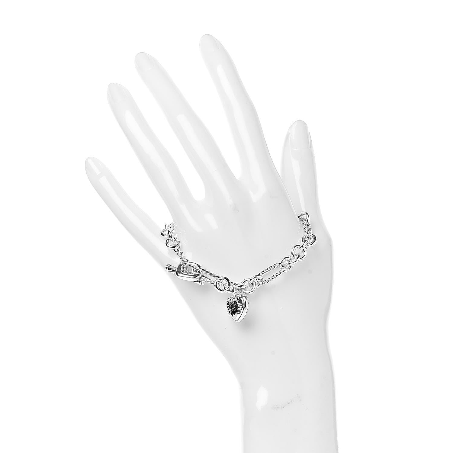David Yurman Sterling Silver Diamond Cable Heart Charm Bracelet 2 of 6
