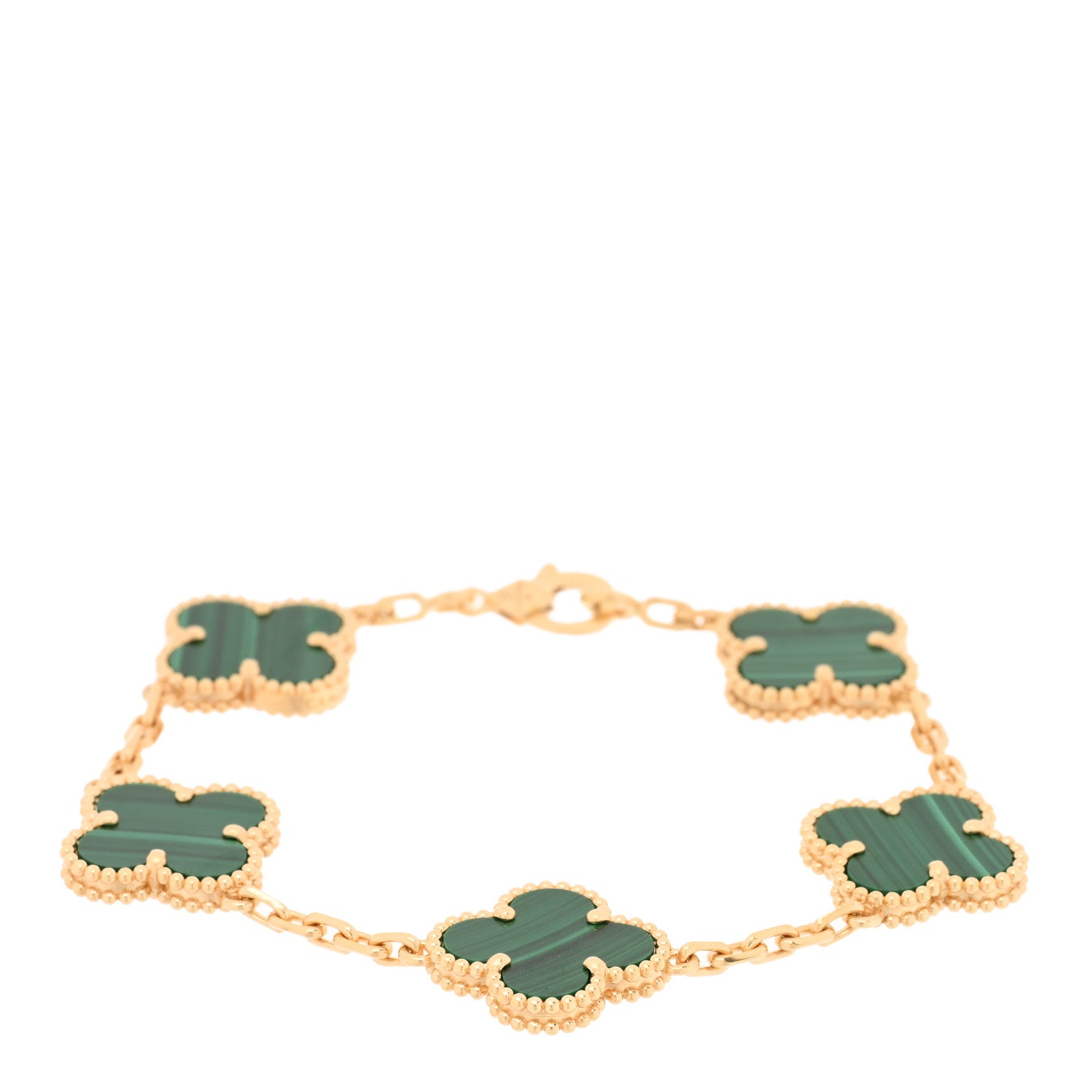 Van Cleef & Arpels 18K Yellow Gold Malachite 5 Motifs Vintage Alhambra Bracelet 1 of 4