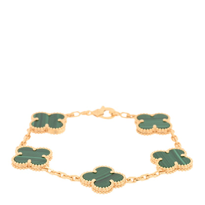 Van Cleef & Arpels 18K Yellow Gold Malachite 5 Motifs Vintage Alhambra Bracelet 1 of 4