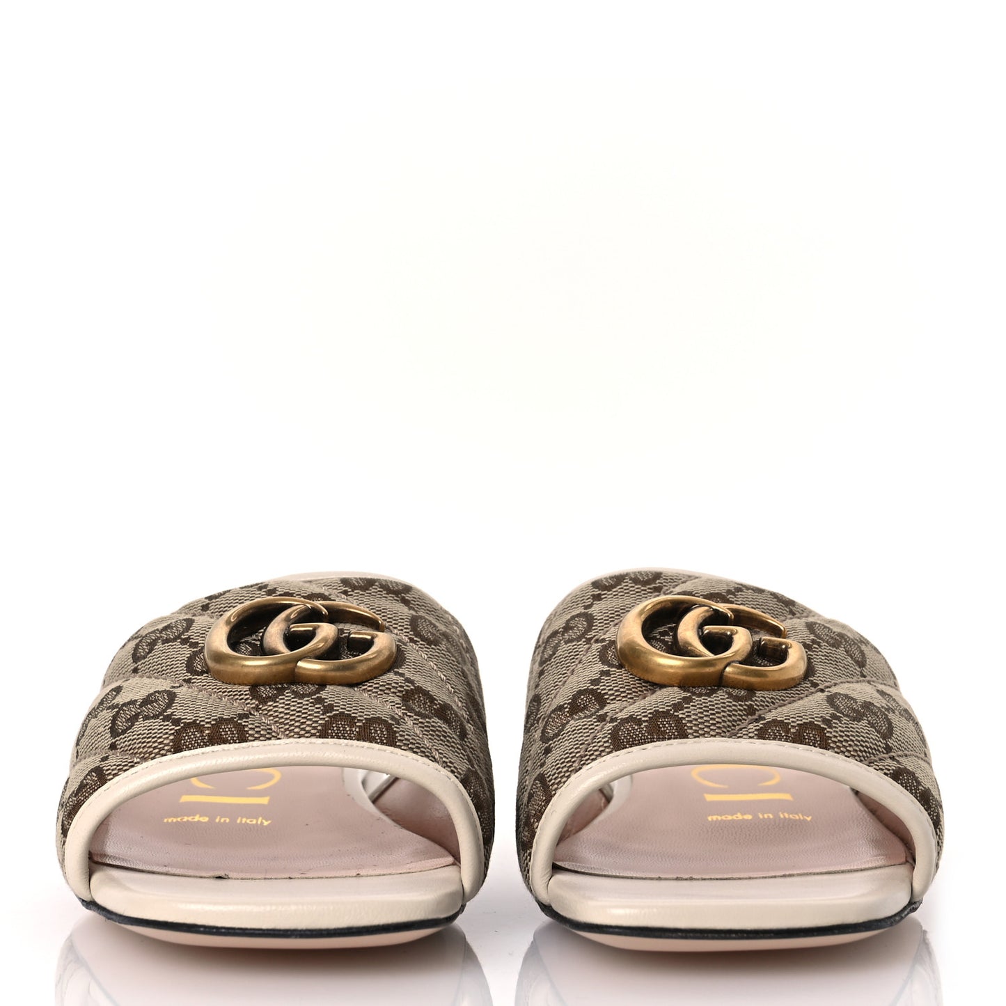 Monogram Matelasse Diagonal GG Marmont Flat Slide Sandals 36 Beige Ebony Mystic White