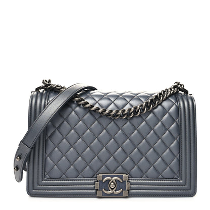Chanel Metallic Calfskin Quilted New Medium Boy Flap Dark Silver 1 of 11