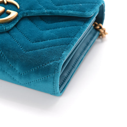 Gucci Velvet Matelasse GG Marmont Chain Wallet Pavone Cyan 7 of 7