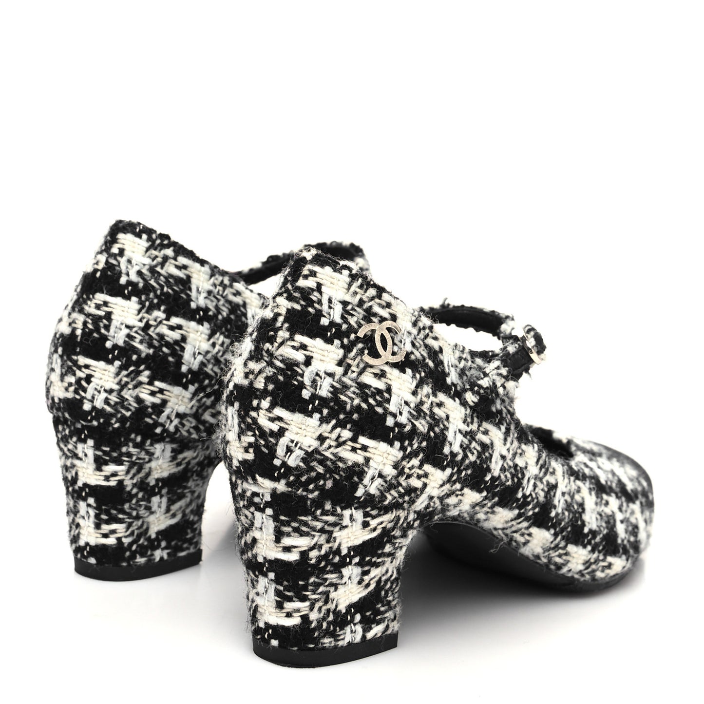 Tweed Grosgrain Cap Toe Mary Jane Mid Heel Strap Pumps 39.5 White Black