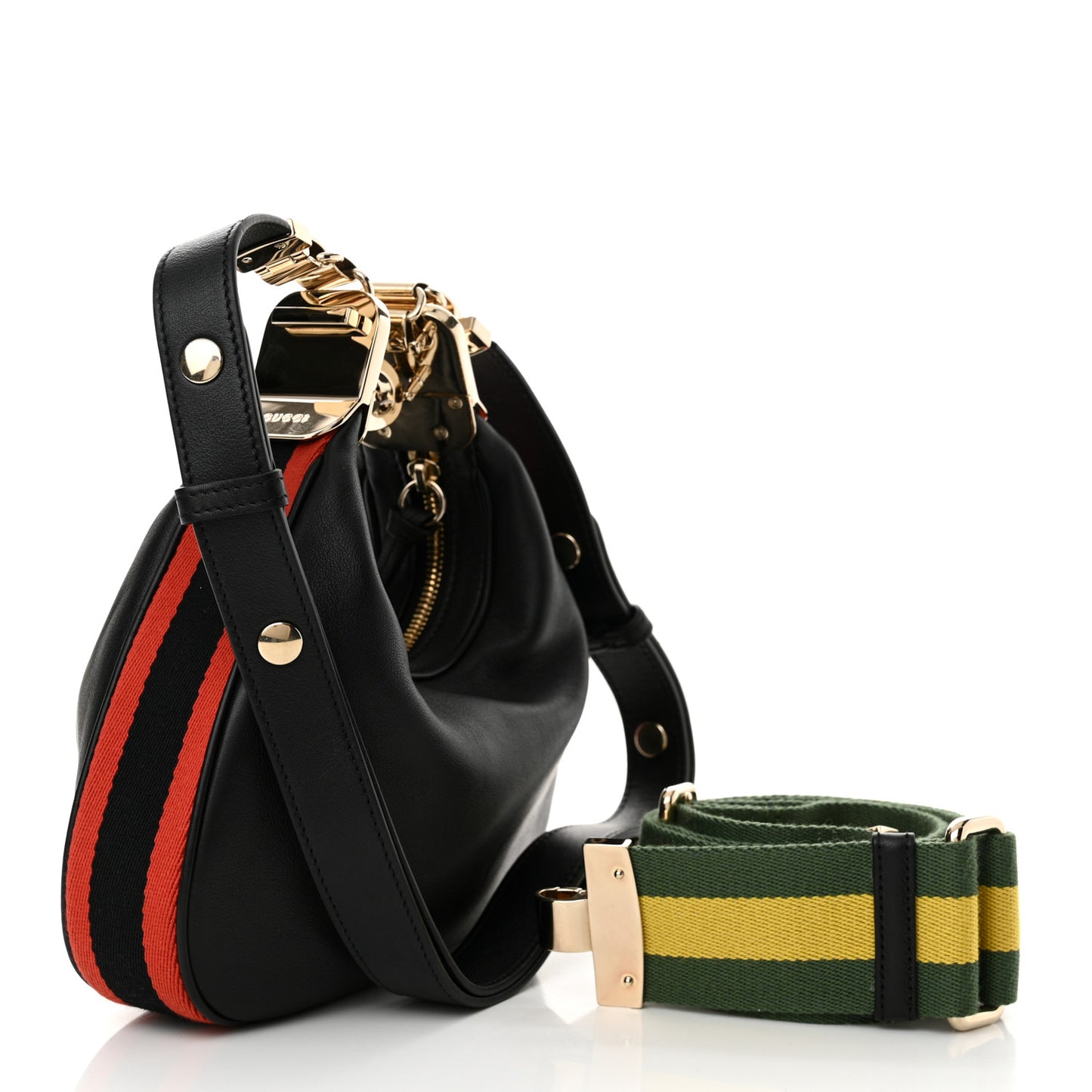 Aria Calfskin Web Small Attache Shoulder Bag Black