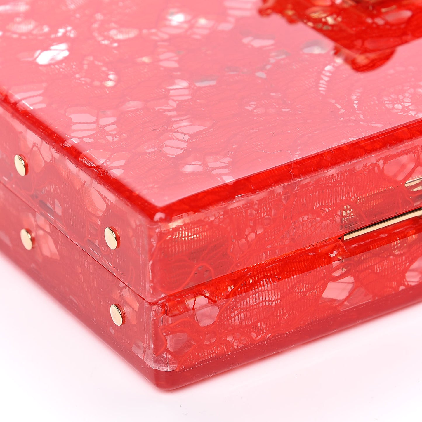 Plexiglass Lace Dolce Box Clutch Red