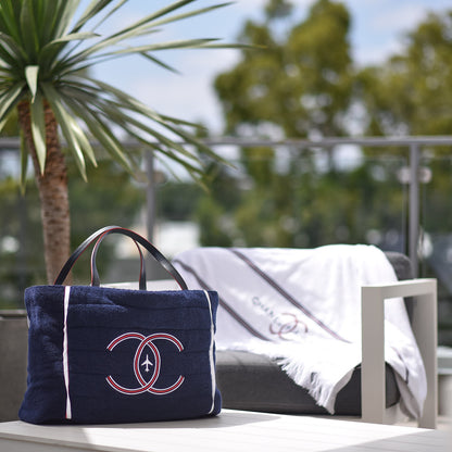Chanel Nylon Terry Cloth Reversible Chanel Airlines Tote Silver Navy 2 of 18