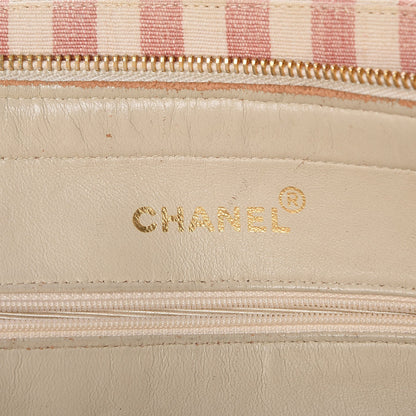Chanel Canvas Quilted Striped Tote Red White 6 of 11