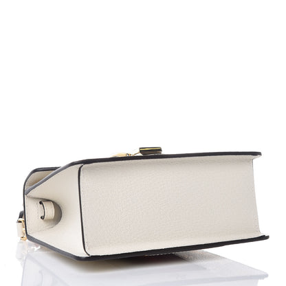 Gucci Textured Calfskin Bee Star Print Mini Sylvie Top Handle Bag Mystic White 4 of 8