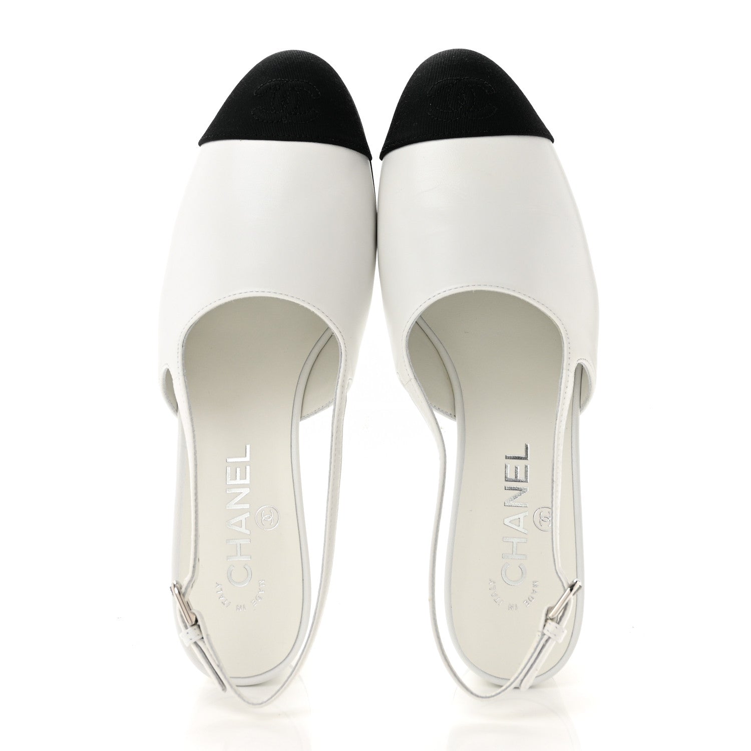 Chanel Goatskin Grosgrain Cap Toe CC Slingback Pumps 39 Black 2 of 10