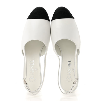 Chanel Goatskin Grosgrain Cap Toe CC Slingback Pumps 39 Black 2 of 10
