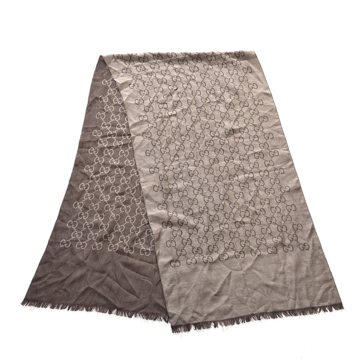 Wool Silk Monogram Scarf Brown