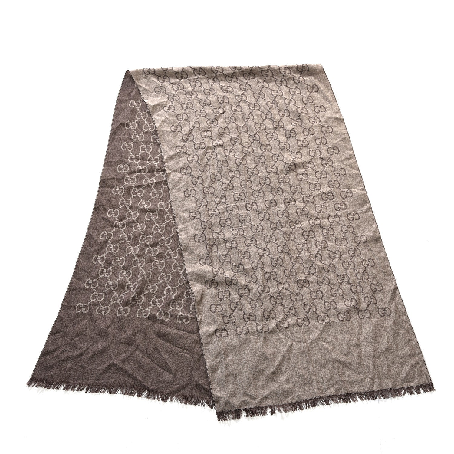 Gucci Wool Silk Monogram Scarf Brown 2 of 4