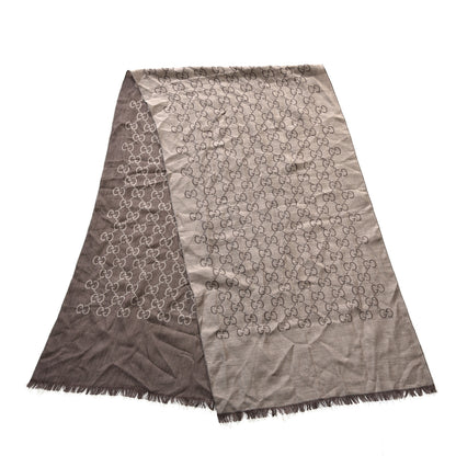 Gucci Wool Silk Monogram Scarf Brown 2 of 4