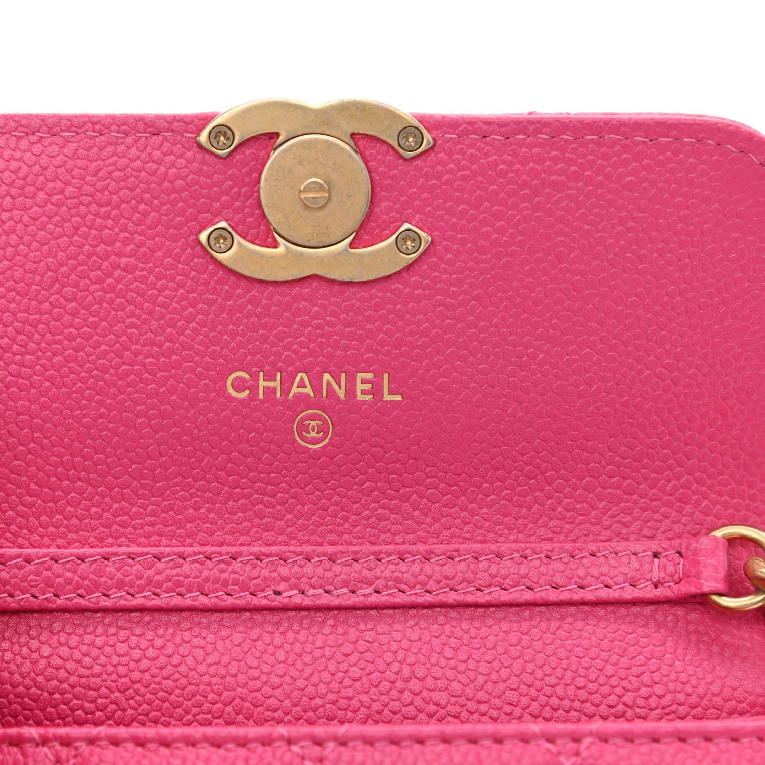 Chanel Shiny Caviar Quilted Chain Melody Card Holder On Chain Dark Pink 6 of 12