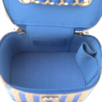 Chanel Raffia Jute Striped Mini Vanity Case With Chain Blue Beige 4 of 11