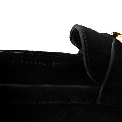Chanel Suede Calfskin Pearl CC Moccasin Loafers 40 Black 9 of 9