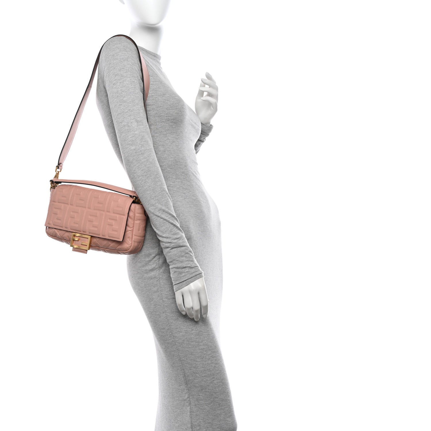 Fendi Nappa FF 1974 Embossed Baguette Rosa Bourbon 2 of 16