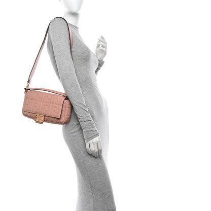 Fendi Nappa FF 1974 Embossed Baguette Rosa Bourbon 2 of 16