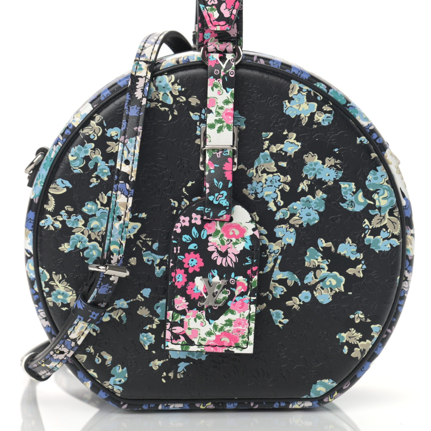 Calfskin Floral Print Petite Boite Chapeau Black