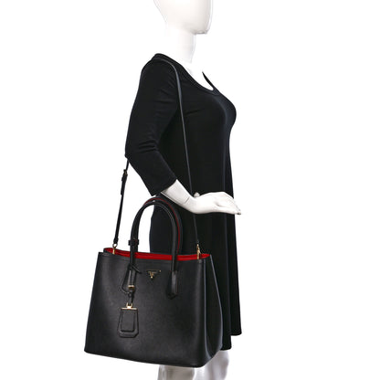 Prada Saffiano Cuir Large Double Bag Black Fuoco 2 of 12