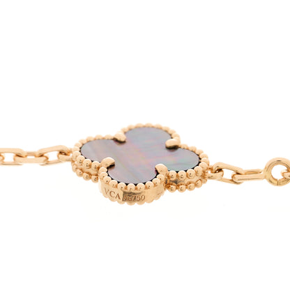 Van Cleef & Arpels 18K Rose Gold Grey Mother of Pearl 5 Motifs Vintage Alhambra Bracelet 4 of 5
