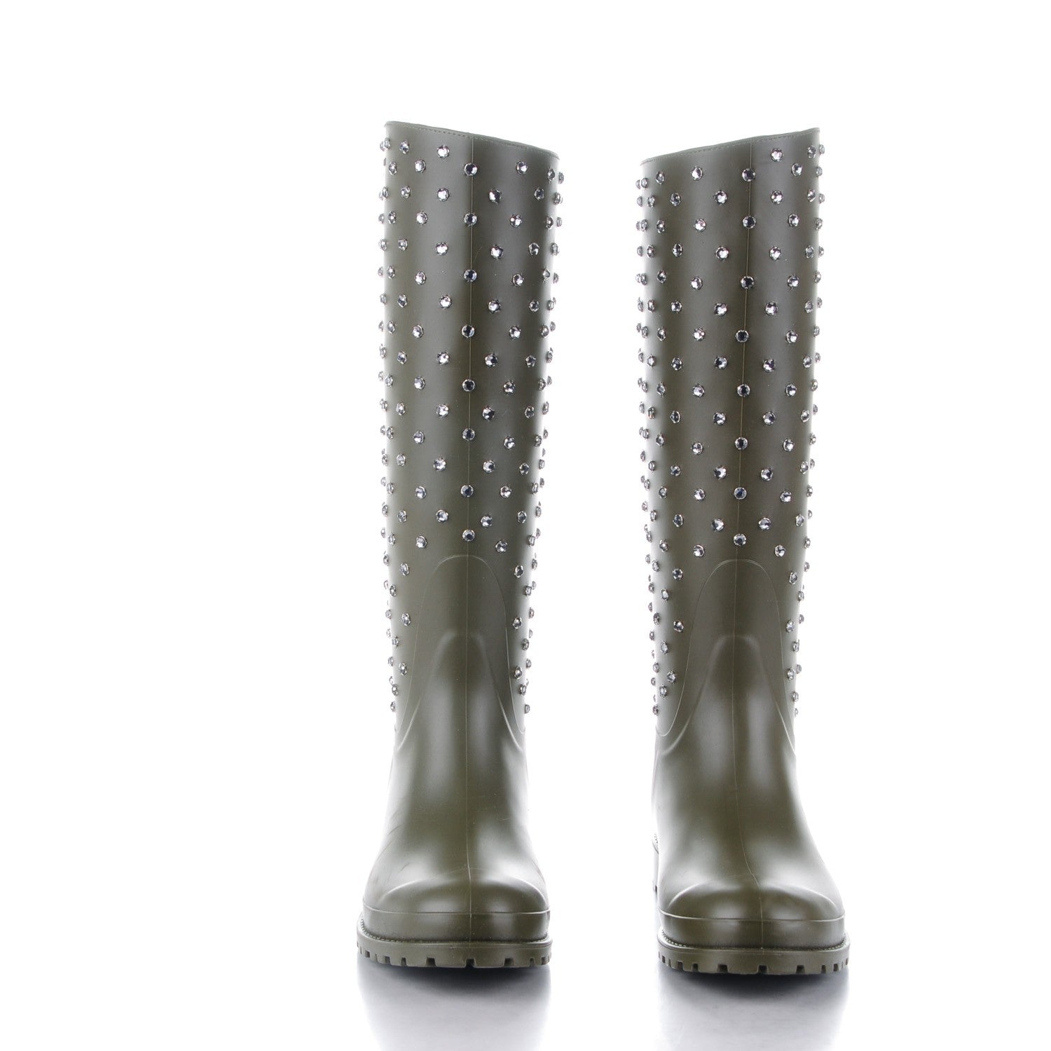 Saint Laurent Rubber Studded Festival Rain Boots 40 New Kaki Fonce 2 of 6