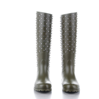 Saint Laurent Rubber Studded Festival Rain Boots 40 New Kaki Fonce 2 of 6