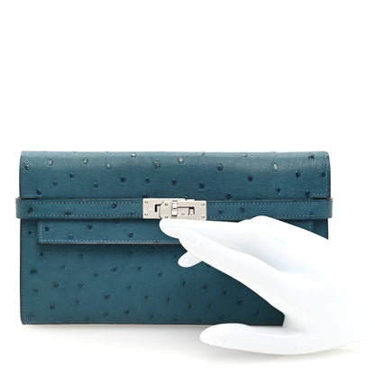 Hermes Ostrich Kelly Longue Wallet Cobalt 2 of 7