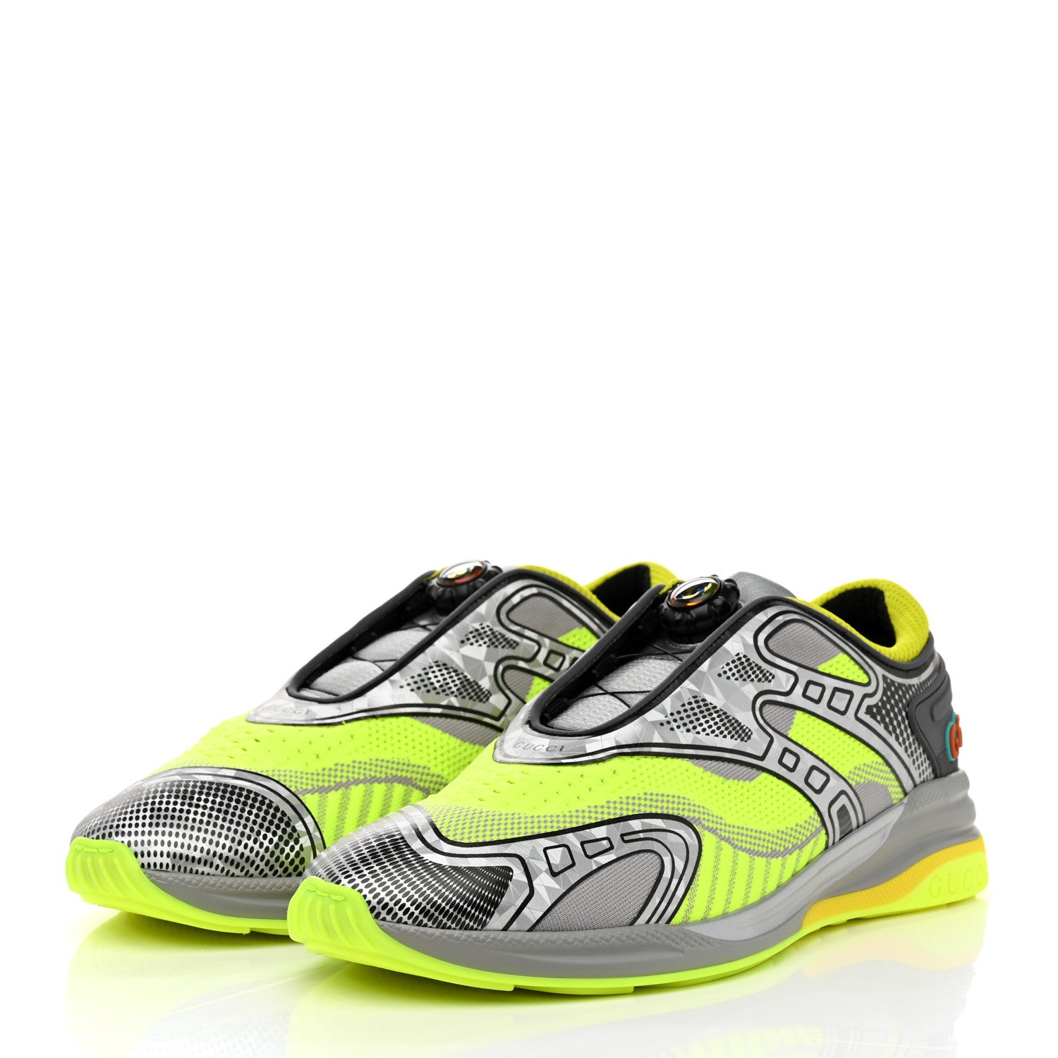 Gucci Fabric Mens Ultrapace R Mid Top Sneakers 11 Grey Neon Yellow Silver Loess 3 of 8