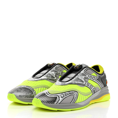 Gucci Fabric Mens Ultrapace R Mid Top Sneakers 11 Grey Neon Yellow Silver Loess 3 of 8