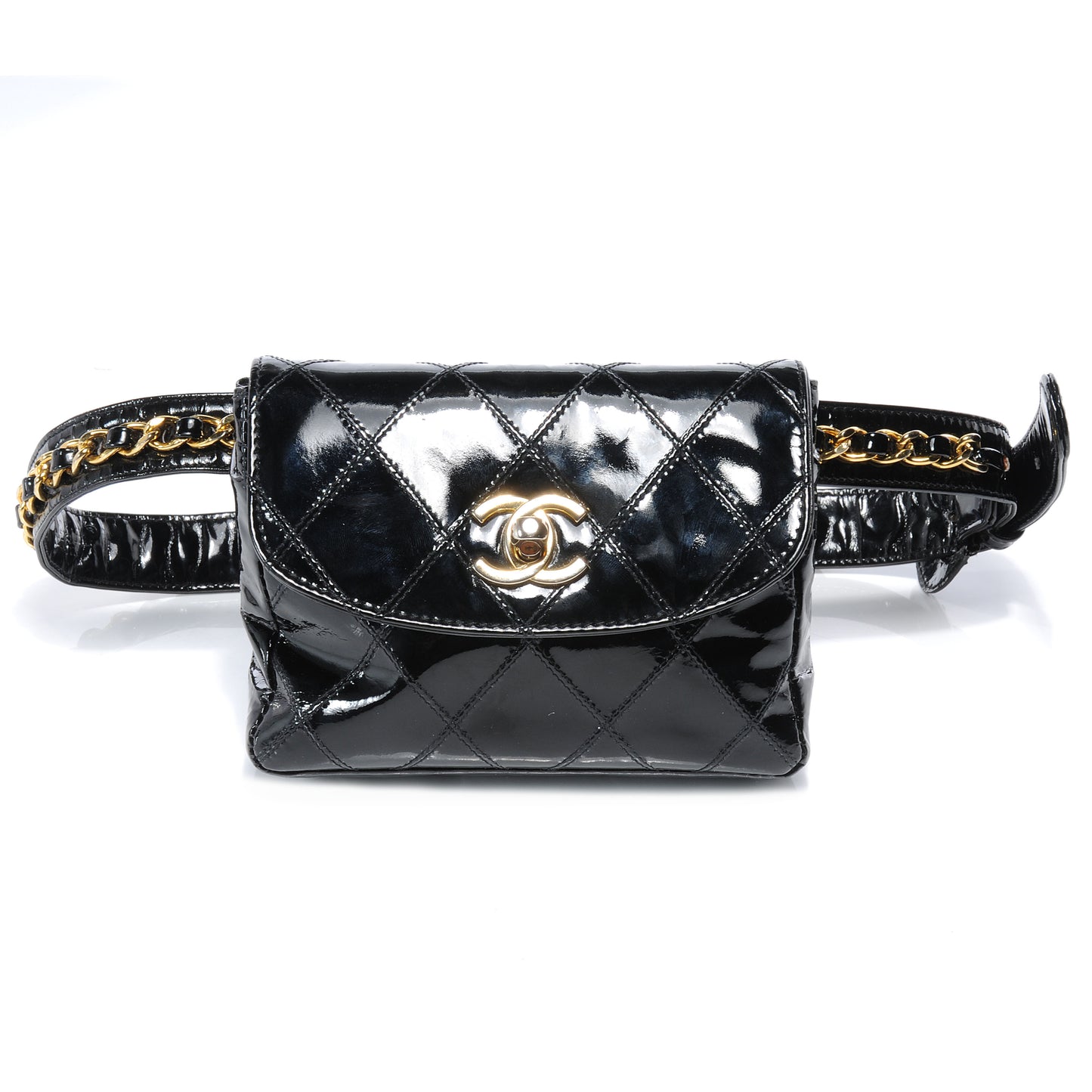 Patent Flap Waist Belt Bag Black