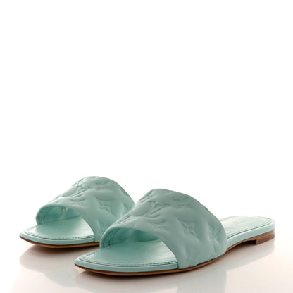 Louis Vuitton Lambskin Embossed Monogram Revival Flat Mules 40 Vert D'eau Green 3 of 9