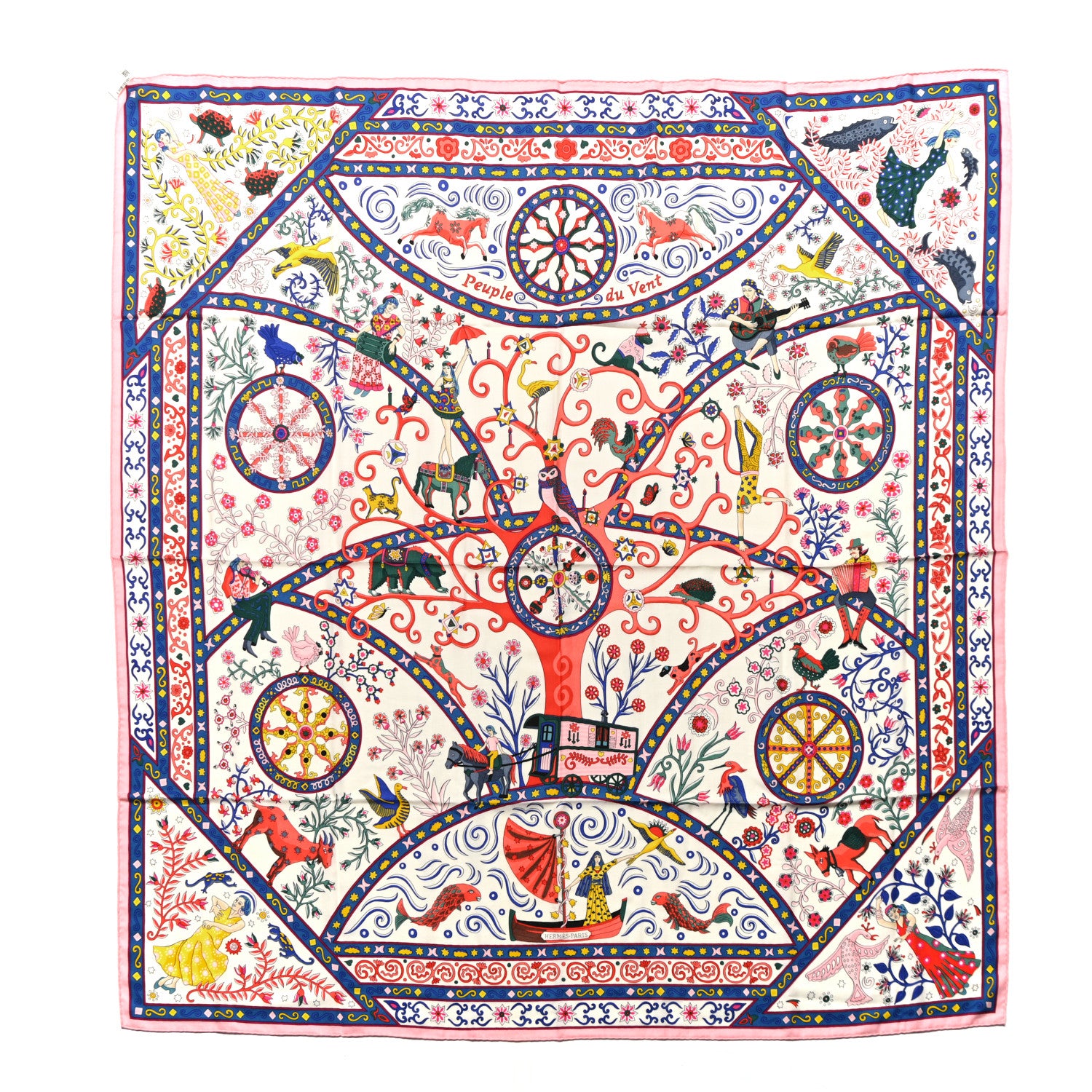 Hermes Cashmere Silk Peuple Du Vent Shawl 140 White Rose Multicolor 1 of 6